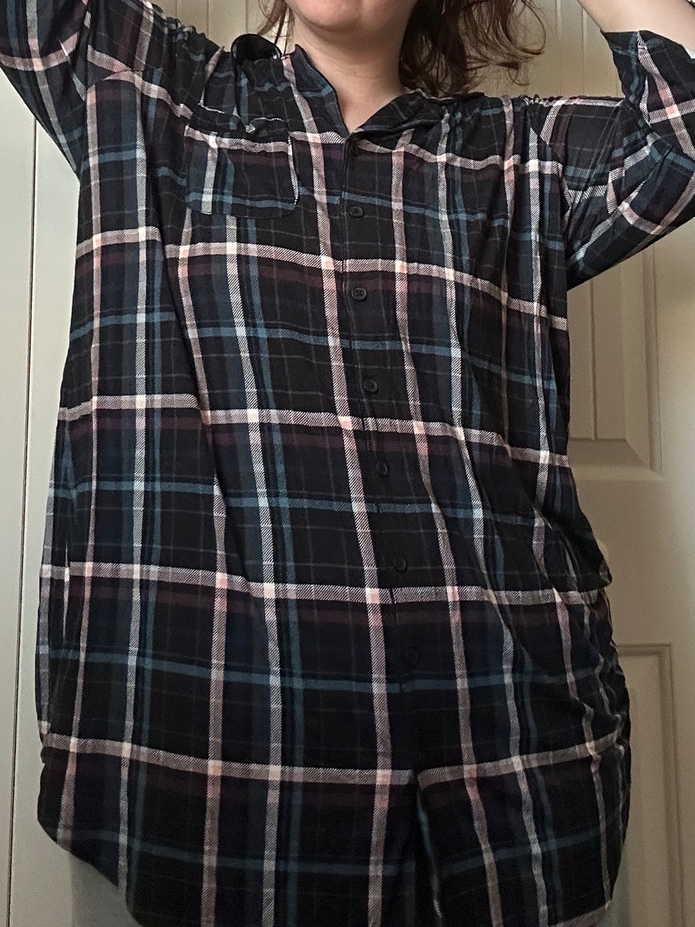torrid Black Plaid Sleep Shirt with Pink & Teal Stripes